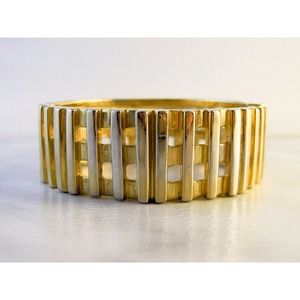 Vintage Lucien Piccard Clamper Bracelet Gold Plated Cuff , Signed